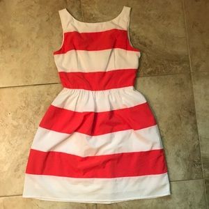 Coral and white striped dress